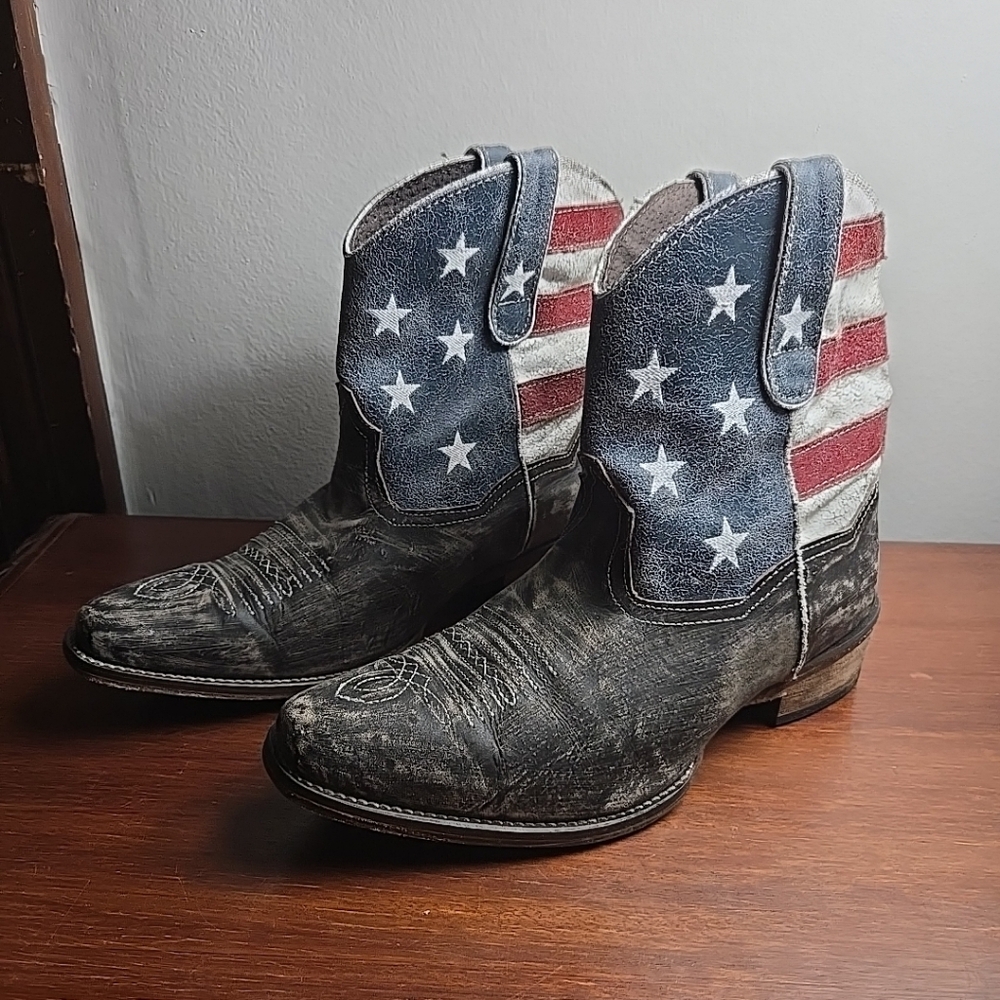 Roper American Beauty Distressed Women's Leather Ankle Boots Size 9.5